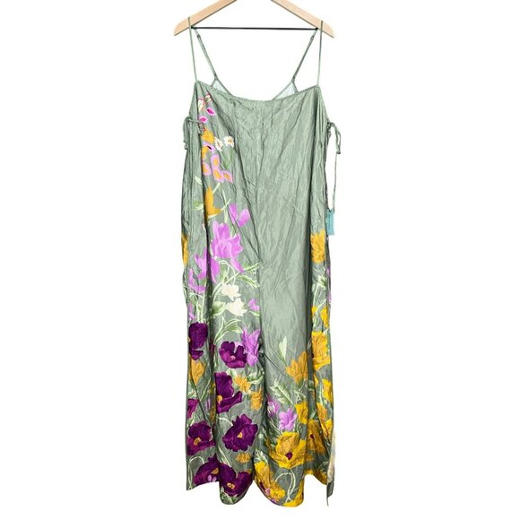 Anthropologie Plus printed wide-leg jumpsuit green Women's Plus 1X - Picture 2 of 13